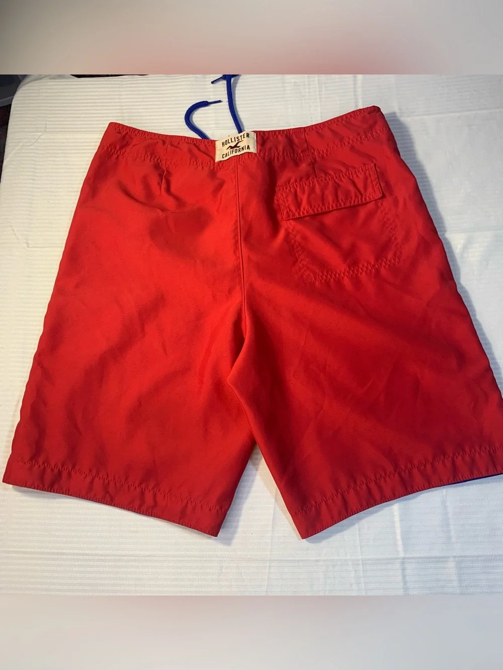 Hollister Men’s Red Swim Trunks with Blue Drawcord and Trim. SZ XL